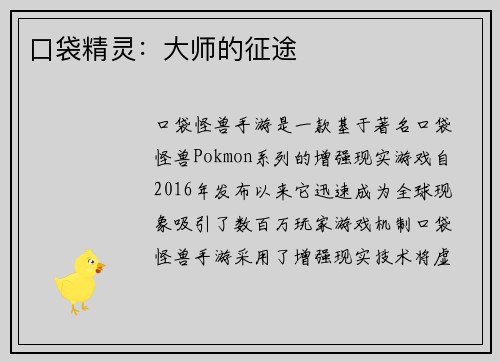 口袋精灵：大师的征途